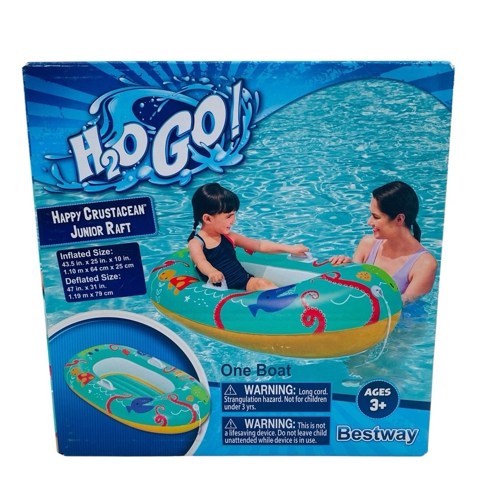 Bestway H2OGO! Happy Crustacean Junior Raft Kids Teal Inflatable Pool Boat